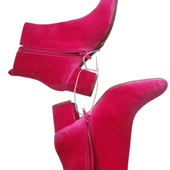 Gianni Bini Jaydenn Pink Velvet Block Heel Booties Leather Boots Size 6.5 NWT - Picture 4 of 12